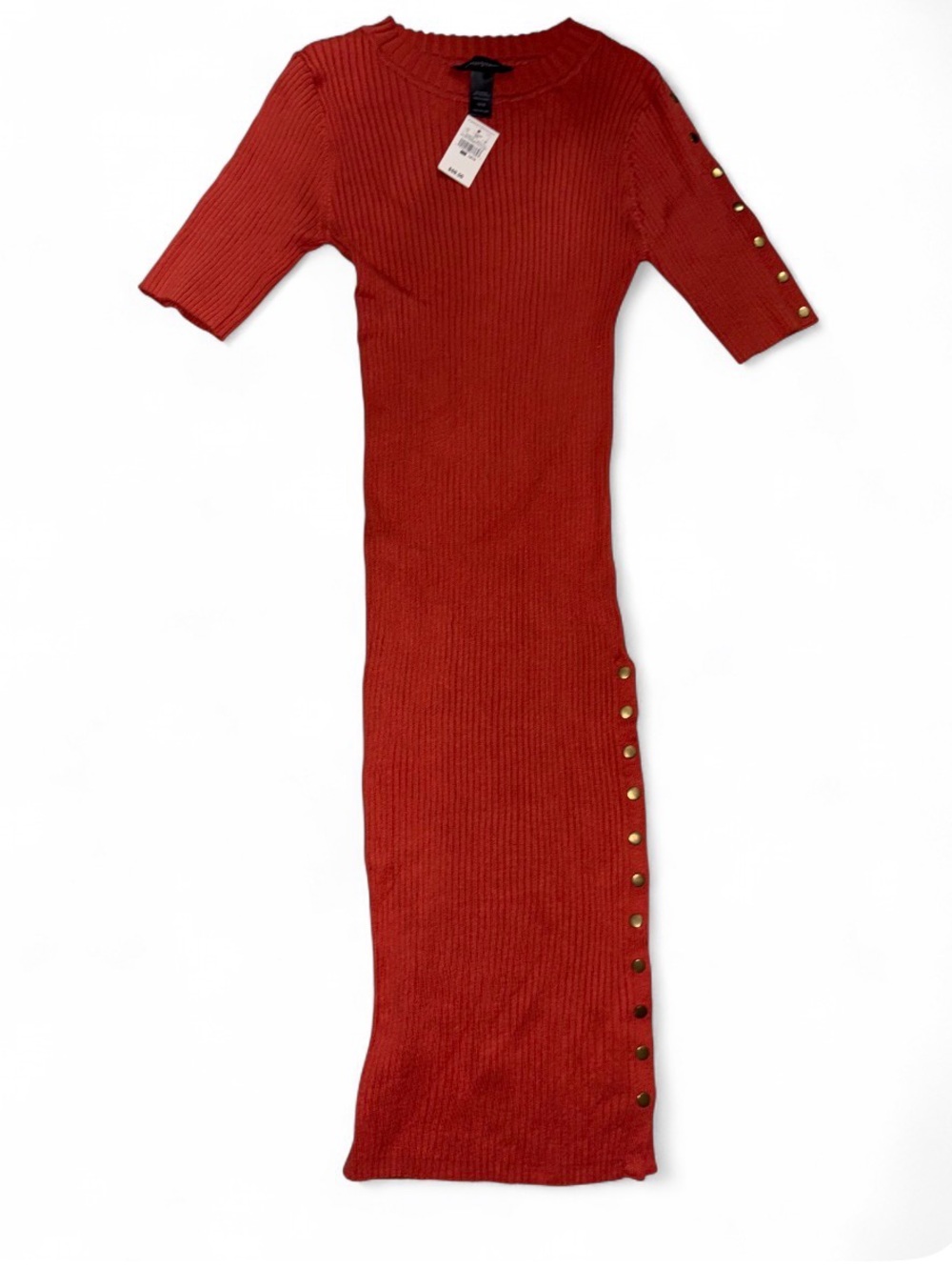 Ashley Stewart Red Ribbed Button-Trim Maxi Dress